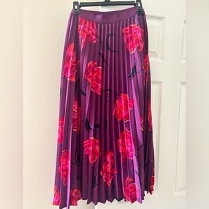 Purple Floral Pleated Midi Skirt
